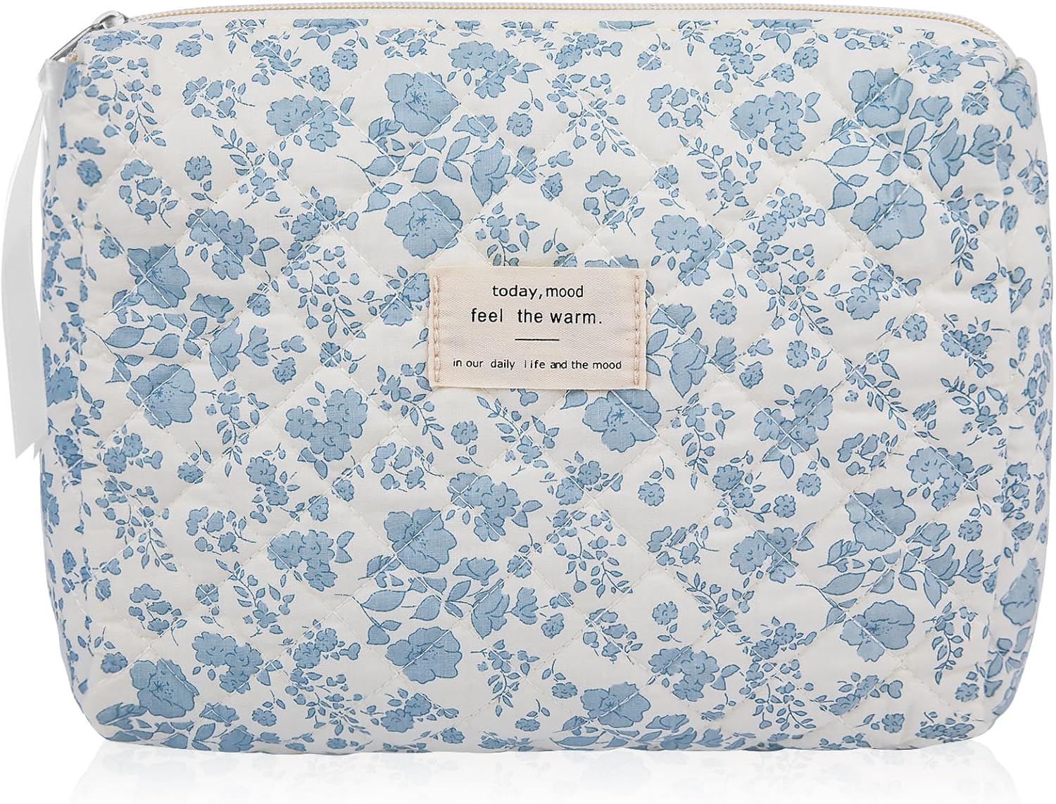 Floral Makeup Bag, Large Cosmetic Bag for Women Girls, Cute Cotton Make up Pouch, Quilted Makeup Bags, Flower Travel Toiletry Organizer Bag(Blue Floral) Floral Makeup Bag, Large Cosmetic Bag for Women Girls, Cute Cotton Make up Pouch, Quilted Makeup Bags, Flower Travel Toiletry Organizer Bag(Blue Floral)