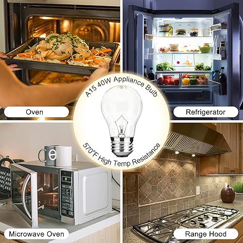 Miniatura 8 de Bombilla de repuesto para horno de electrodomésticos de 40 W para refrigerador, estufa, microondas, resistente a altas temperaturas, A15,