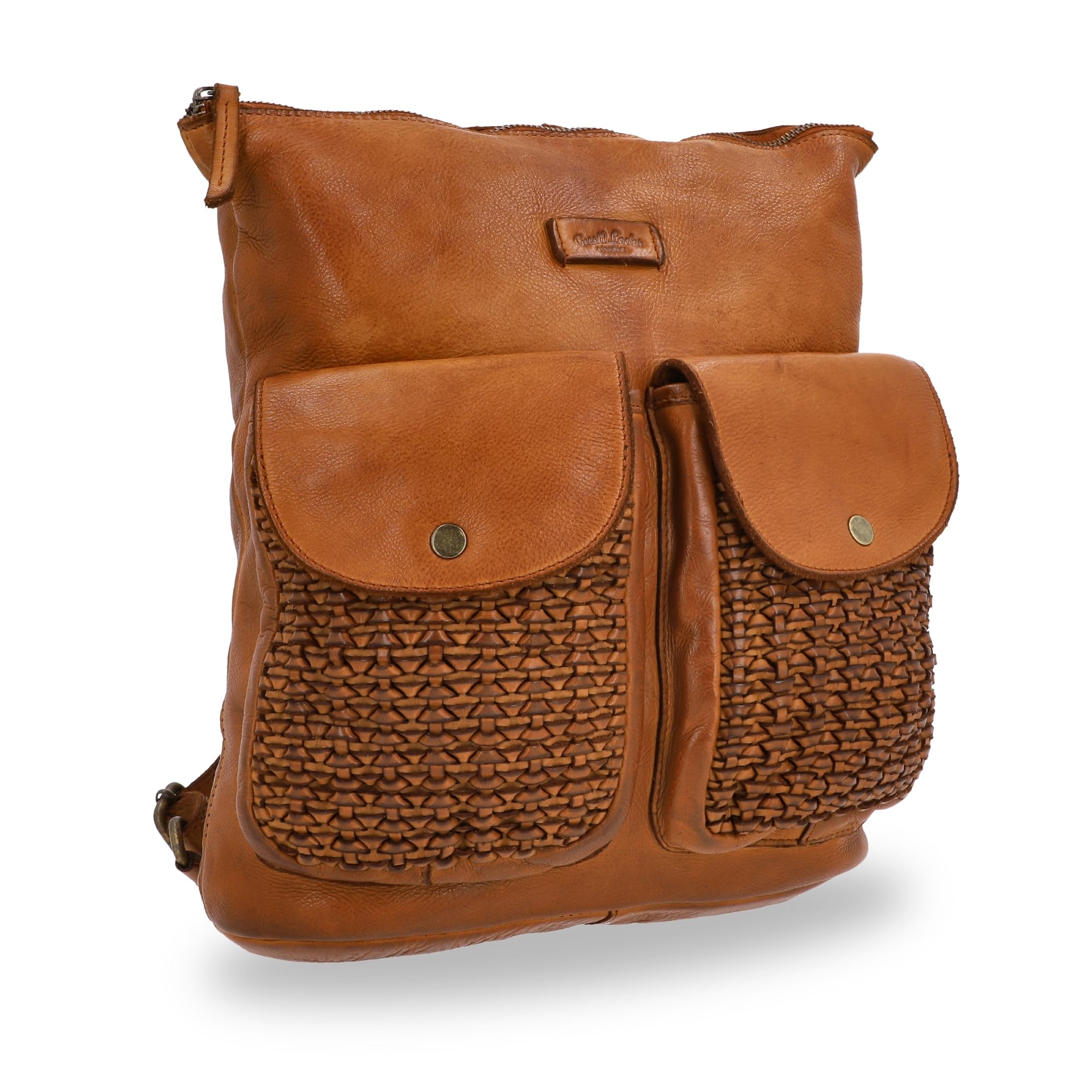 Gusti Leder Rucksack für Damen - Aileen - Stilvoller Vintage Rucksack Damen Leder mit AirTag-Fach, Laptopfach & geflochtenen Details