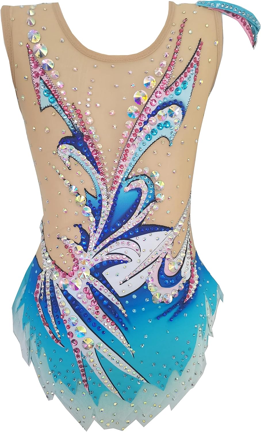 Rhythmic Gymnastics Leotards Blue Butterfly Print Diamond Sleeveless Girls Competition Performance
