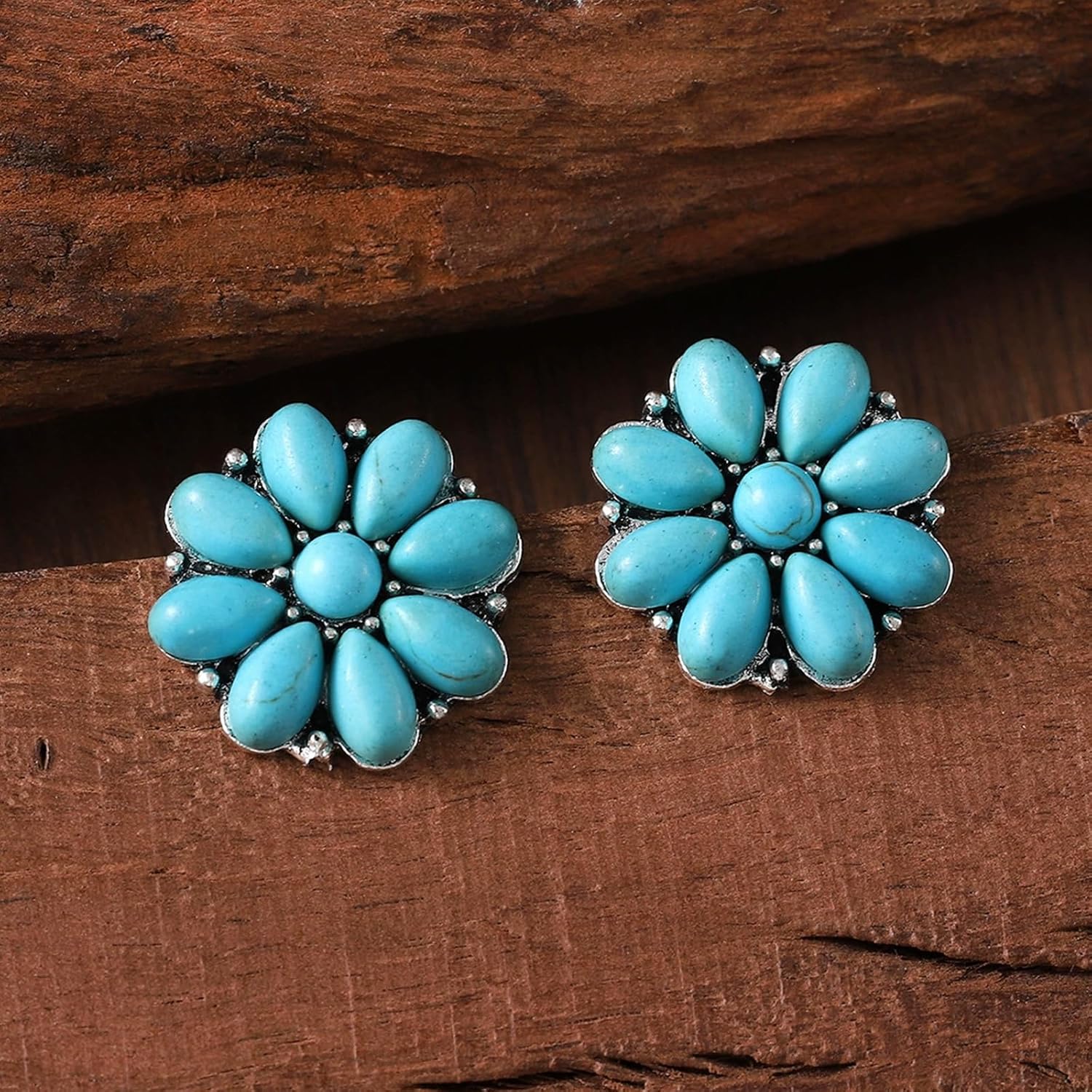 Silver Western Stud Earrings Dainty Turquoise Earrings for Women Western Outfit Dress for Women Boho Jewelry Gifts - Image 5