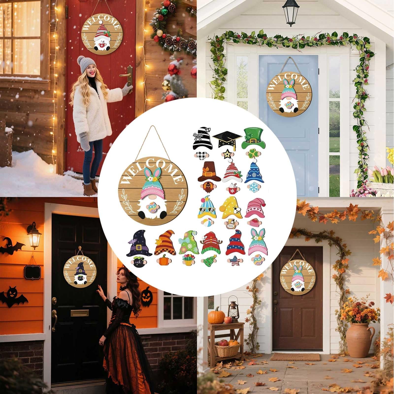 Ropa intercambiable para perros, una variedad de placas de puerta de festival se cuelgan con carteles, colgantes de temporada, decoraciones de Navidad y Halloween, decoración colgante de puerta de