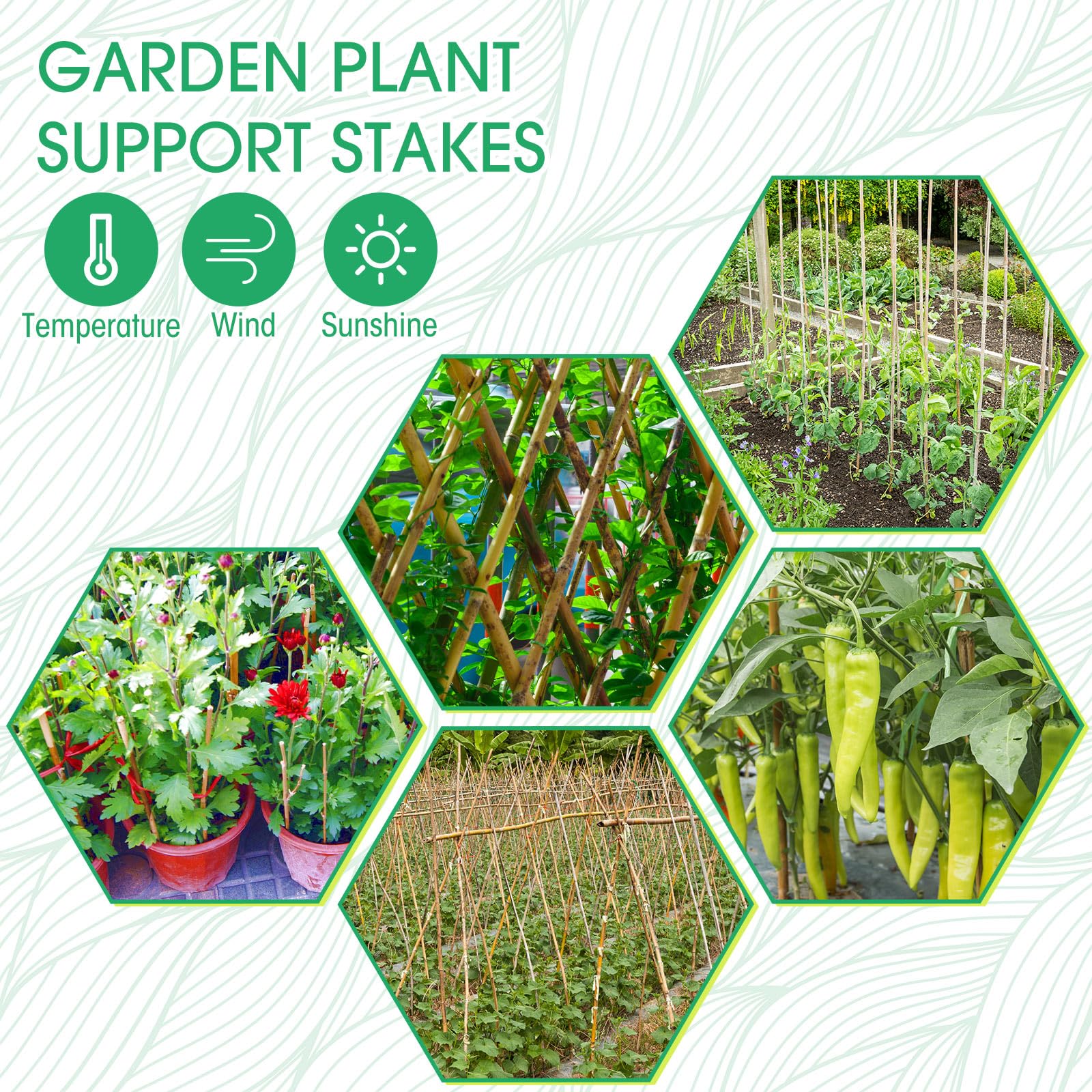 Suclain Estacas de bambú para plantas, estacas de soporte para plantas de interior y exterior, estacas de jardín para tomate, frijoles, flores, árboles en maceta y soporte para plantas trepadoras (200