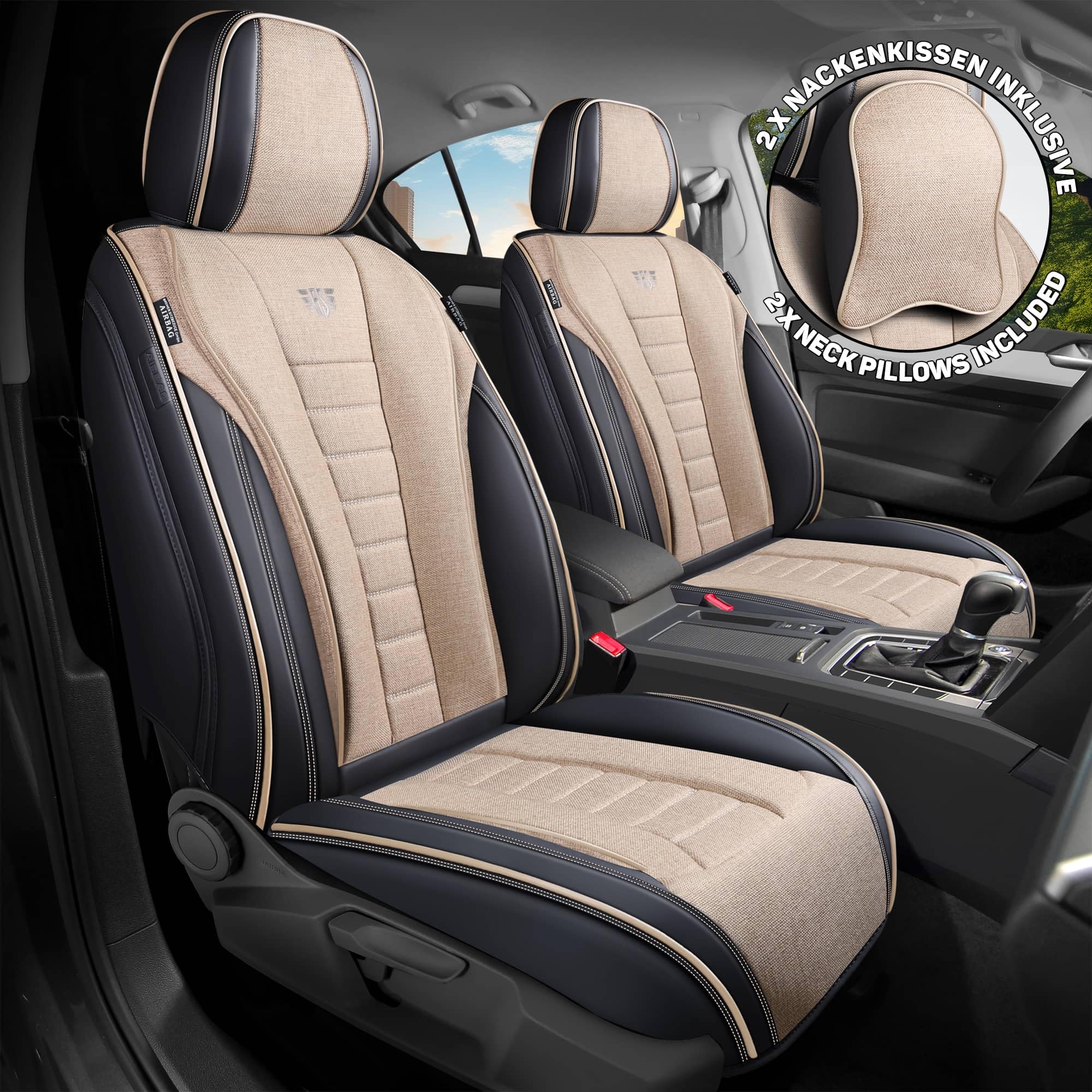 Autositzbezüge Universal für PKW & SUV – Premium Schonbezüge Komplettset Schwarz, hochwertig verarbeitet für mehr Sitzkomfort, Airbag-kompatibel Sitzauflage, für Vorder- und Rücksitze