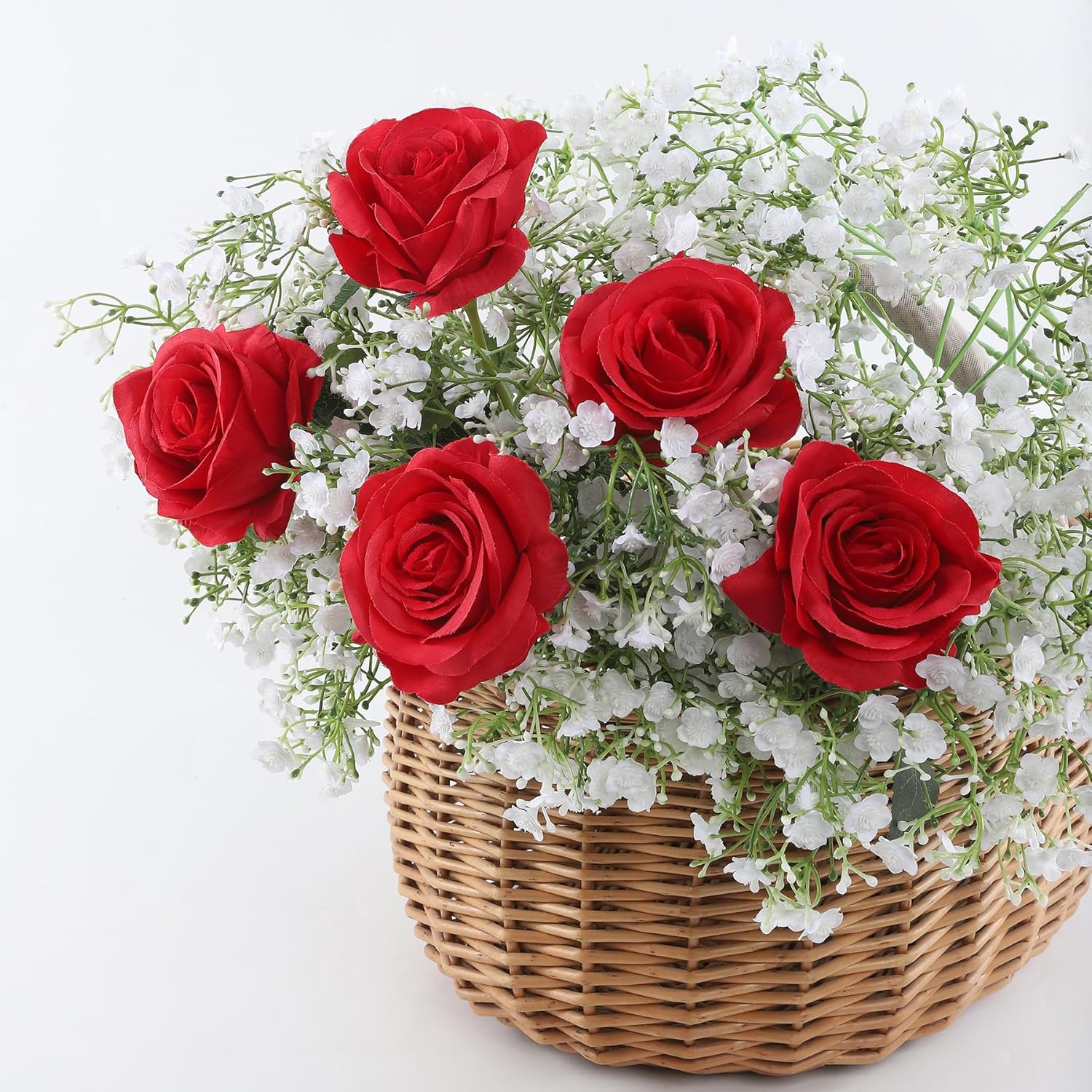 6pcs Artificial Baby's Breath Flowers 27.5in Faux Baby Breath Flowers with Layered Petals for Wedding Bouquets, Vase Decor, Home & Event Floral Arrangements (White)