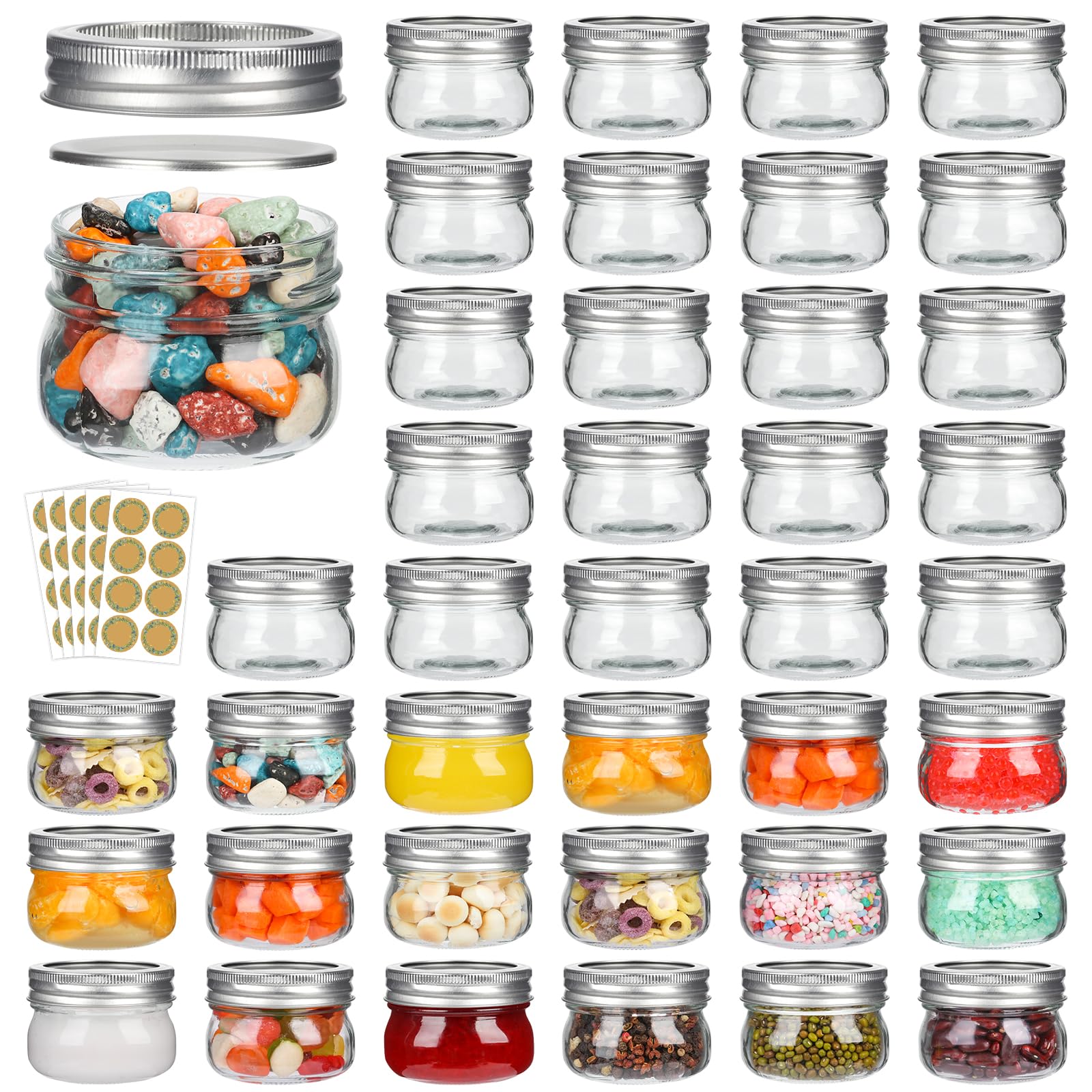 Alotpower 4oz Mason Jars 40pack, Glass Small Mason Jars with Lids for Jams, Candies,Spice,Honey,Snacks,Canning Jars 4oz for DIY Projects,Wedding/Party/Shower Favors(4fl.oz/Set of 40)