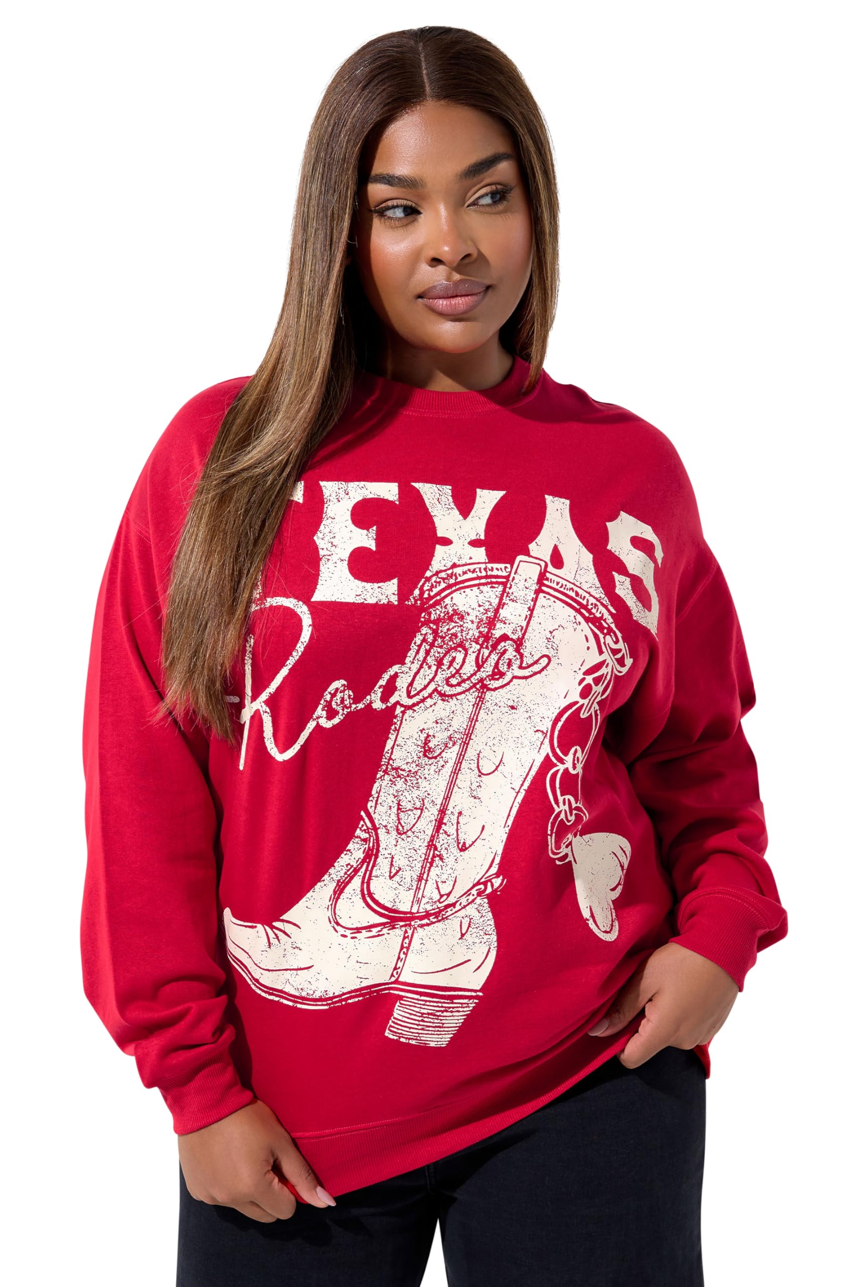 Yours Limited Collection Curve 'Texas Rodeo' Graphic Boot Sweatshirt - Women's - Plus Size Curve Red
