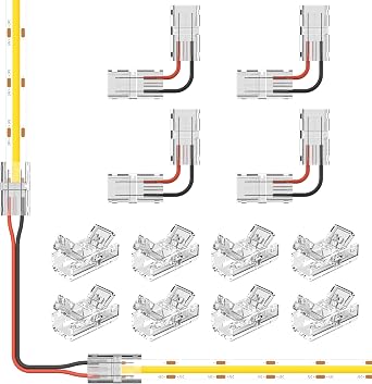 PAUTIX 8pcs 2-Pin 8mm COB LED Strip to Wire Connector Unwired Clips Solderless Adapter Terminal Extension Connection,4pcs L-Shaped Connectors for LED Strip Lights 12V 24V Pack of 12
