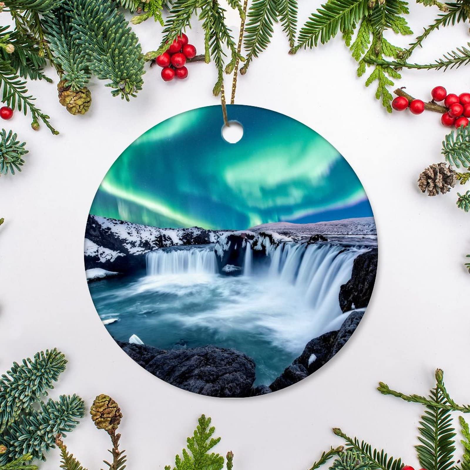 Xujianhuaxuyoubinbaihuodian Multi-Colored Christmas Tree Decoration 7.3Cm, The Northern Light Godafos Is A Waterfall In Iceland Christmas Tree Decorations Decoration Christmas Baubles Multi-Colour Ceramic Xmas Ornament For Gift