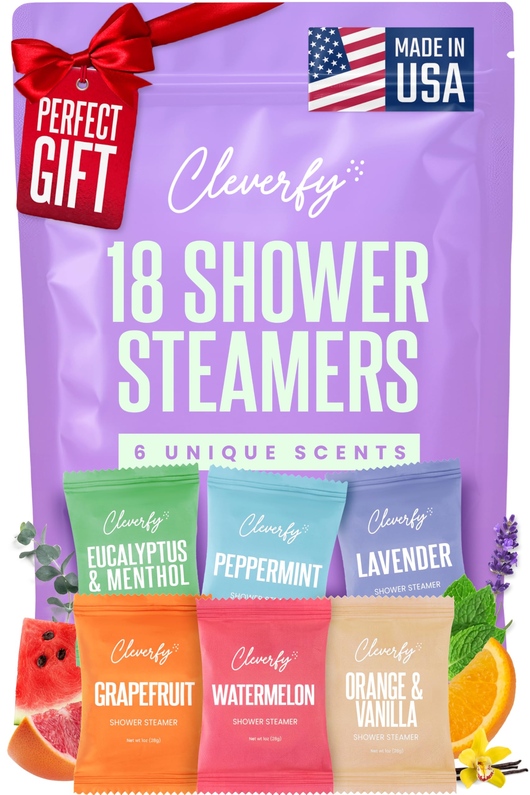 Cleverfy Shower Steamers Aromatherapy for Women and Men - Self-Care Shower Bombs for Stress Relief and Relaxation - 18 Tablets