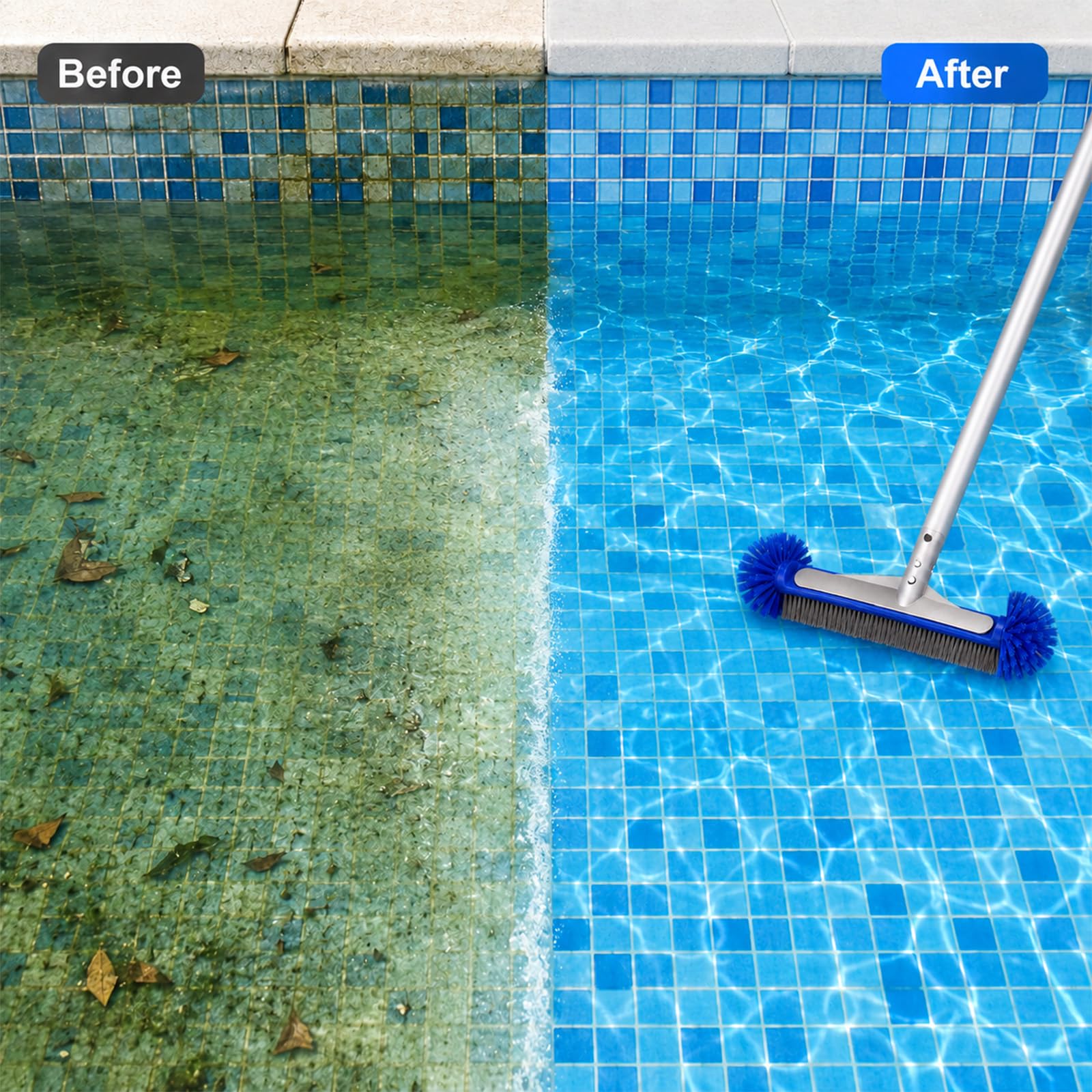 Poolbürste mit Stange, professioneller Nylon-Bürstenkopf für effiziente Algen- und Schmutzreinigung, Schwimmbadreinigungsbürsten mit langlebigem Kopf