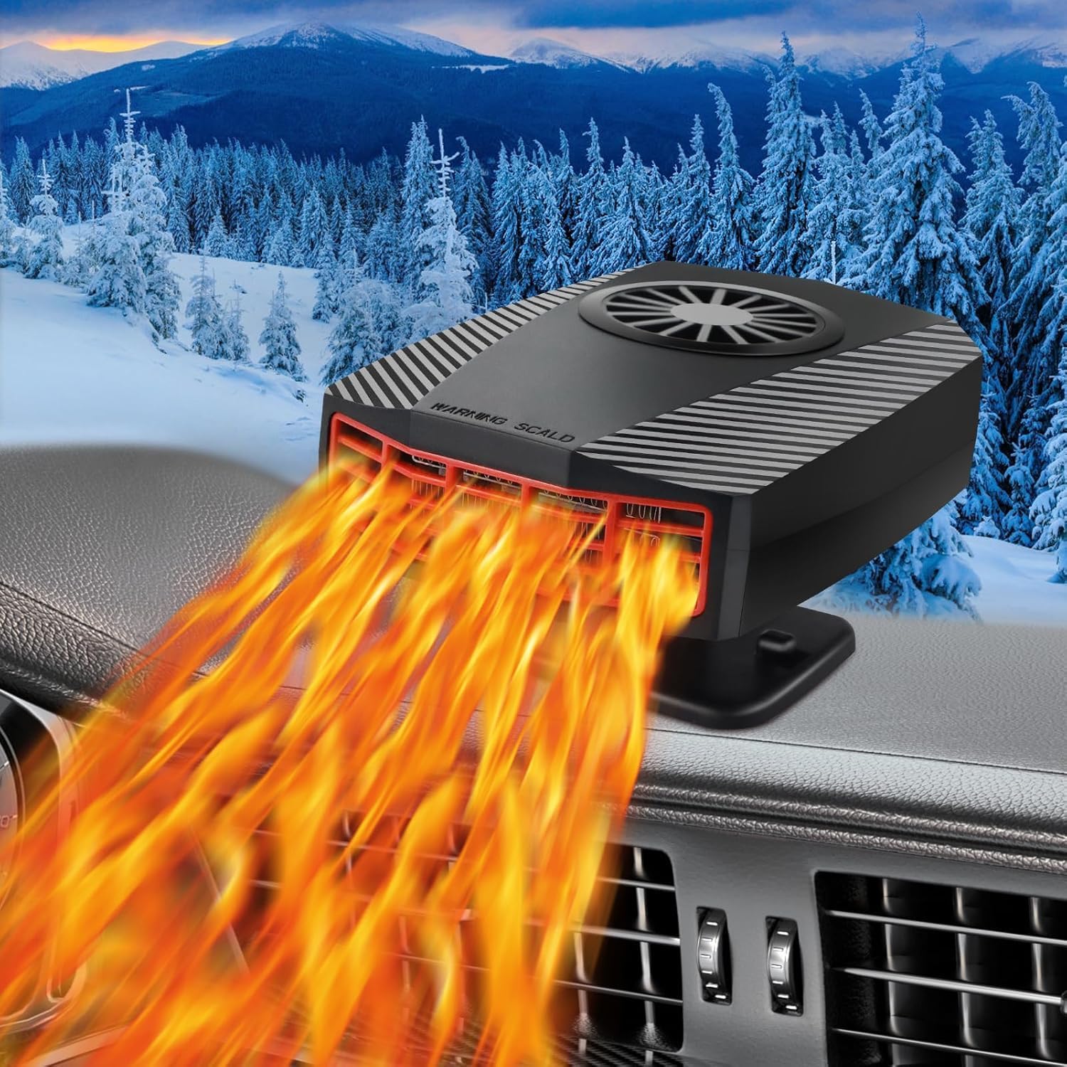 Car Heater,12V Fast Heating and Cooling Fan Portable Windshield Defogger and Defroster Plug into Cigarette Lighter(Red Black）