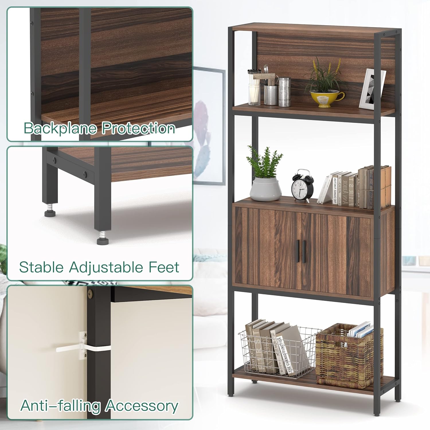 GarveeHome Estantería De 5 Niveles, Estante Para Libros De 67.4 Pulgadas De Alto Con Almacenamiento, Estantes De Madera, 5 Estantes De Exhibición Para Oficina En Casa, Sala De Estar, Dormitorio (gris