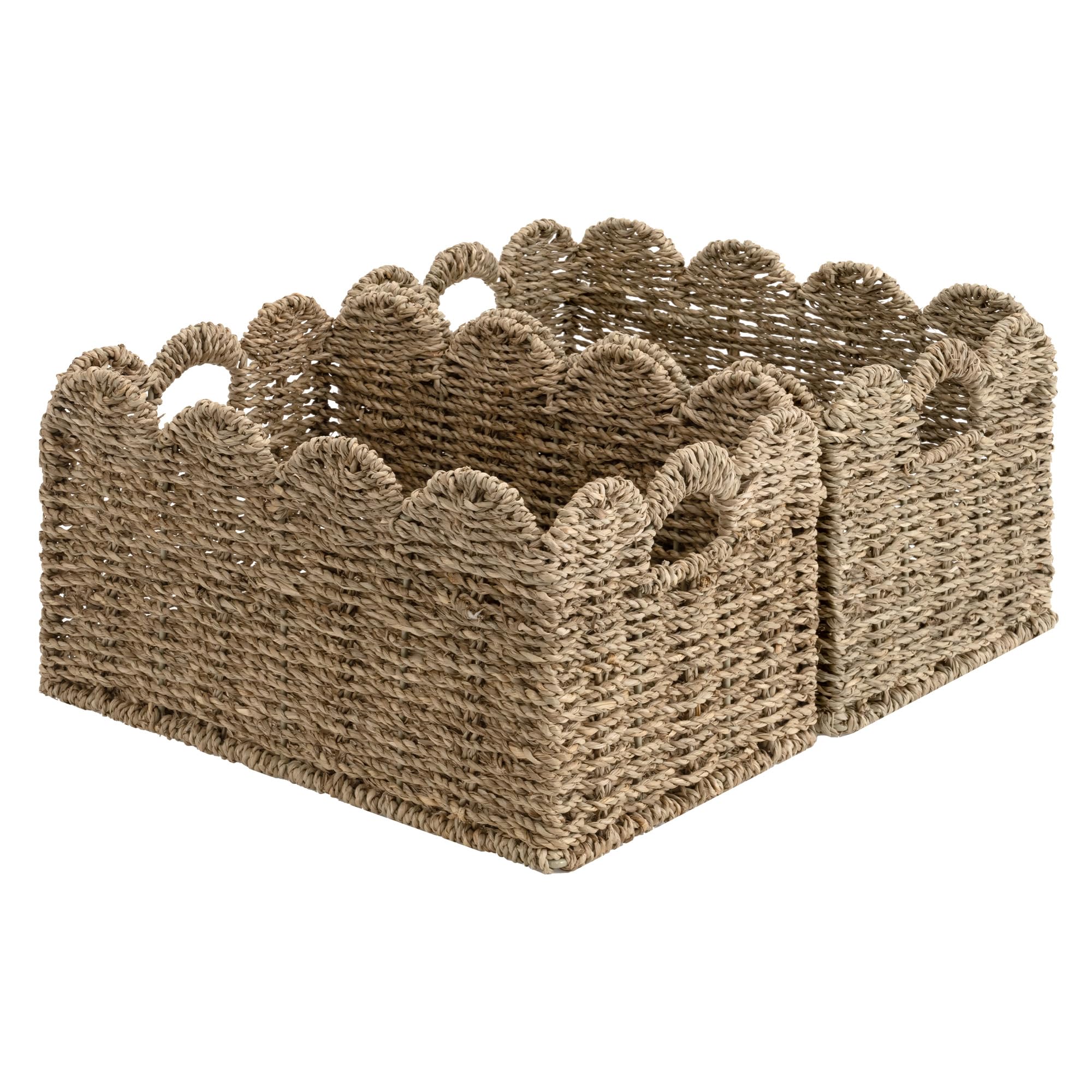 StorageWorks Seagrass Hyacinth Baskets, Hand-woven Rattan Baskets with Built-in Handles, Cute Baby Basket for Nursery, Basket for Organizing and Decor, 13"L x 8ï¿½"W x 7"H
