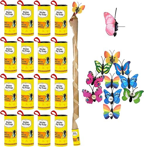 Tiras adhesivas para colgar en interiores con alfileres de mariposa, tiras adhesivas prémium para colgar moscas de la fruta y mosquito (16 unidades)