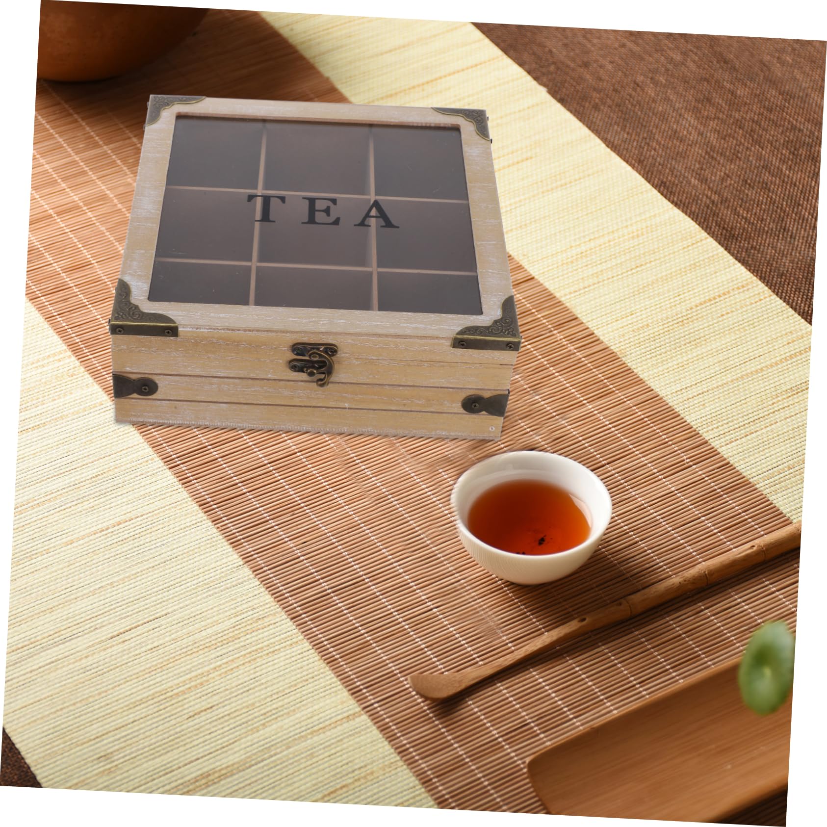 SHOWERORO Holz Teebeutel Aufbewahrungsbox Mit Glasdeckel Teebeutelhalter Organizer Für Zuckerpäckchen Und Gewürzbeutel Stabile Instant-kaffeebeutelbox Für Schreibtisch