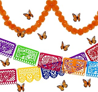 Funnlot Day of The Dead Decorations - Mexican Party Decorations with 12PCS Monarch Butterfly and Marigold Flowers for Dia De Los Muertos Altar