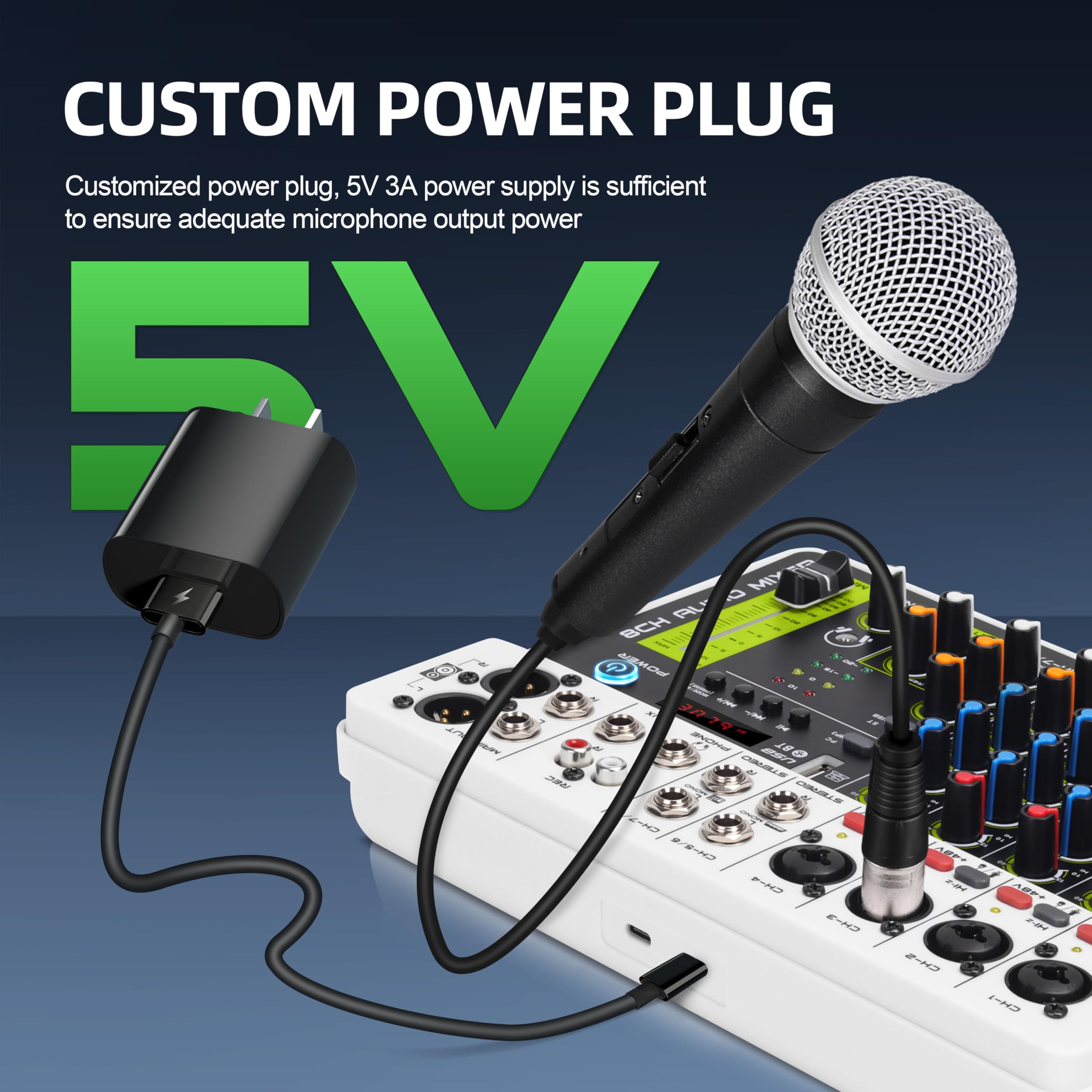 Kontroler DJ-ski, Mikser interfejsu, konsola DJ z zasilaniem Phantom Bluetooth 5.0 USB, efekty opóźnionego odtwarzania