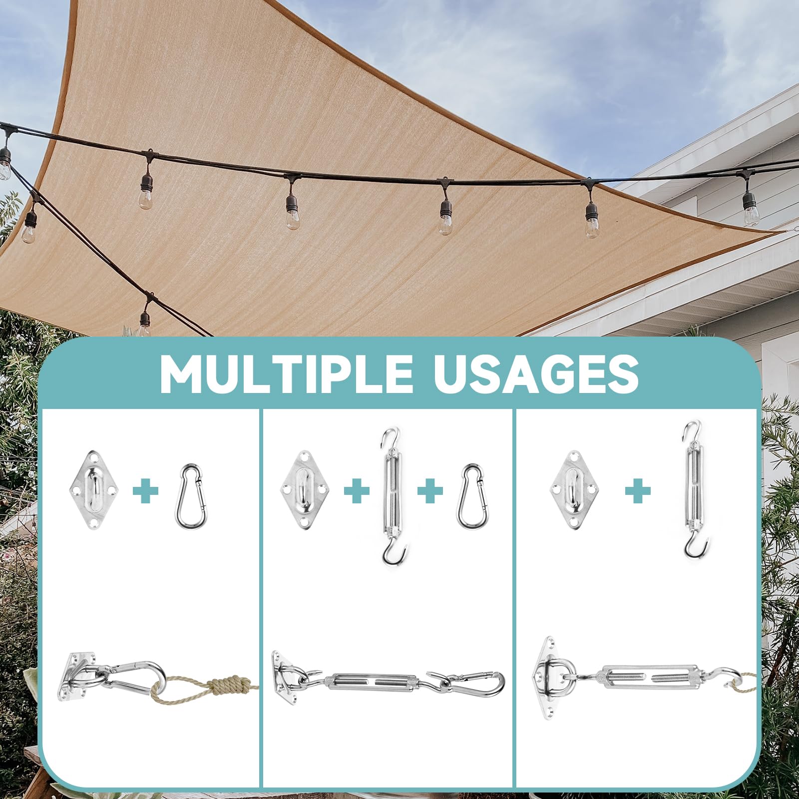 Juego de Accesorios de Toldo M6 - Accesorios de Acero Inoxidable Kit de Montaje de Toldo - Juego de Accesorios para Triángulo y Escuadra - Accesorios de Fijación para Vela Sun Shade