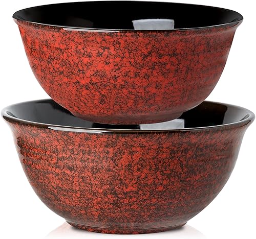 Hasense Juego de cuencos de porcelana para sopa de mármol rojo, cuencos grandes para ensalada, pasta, fruta, Pho, ramen, 2.11.5 cuartos de galón,