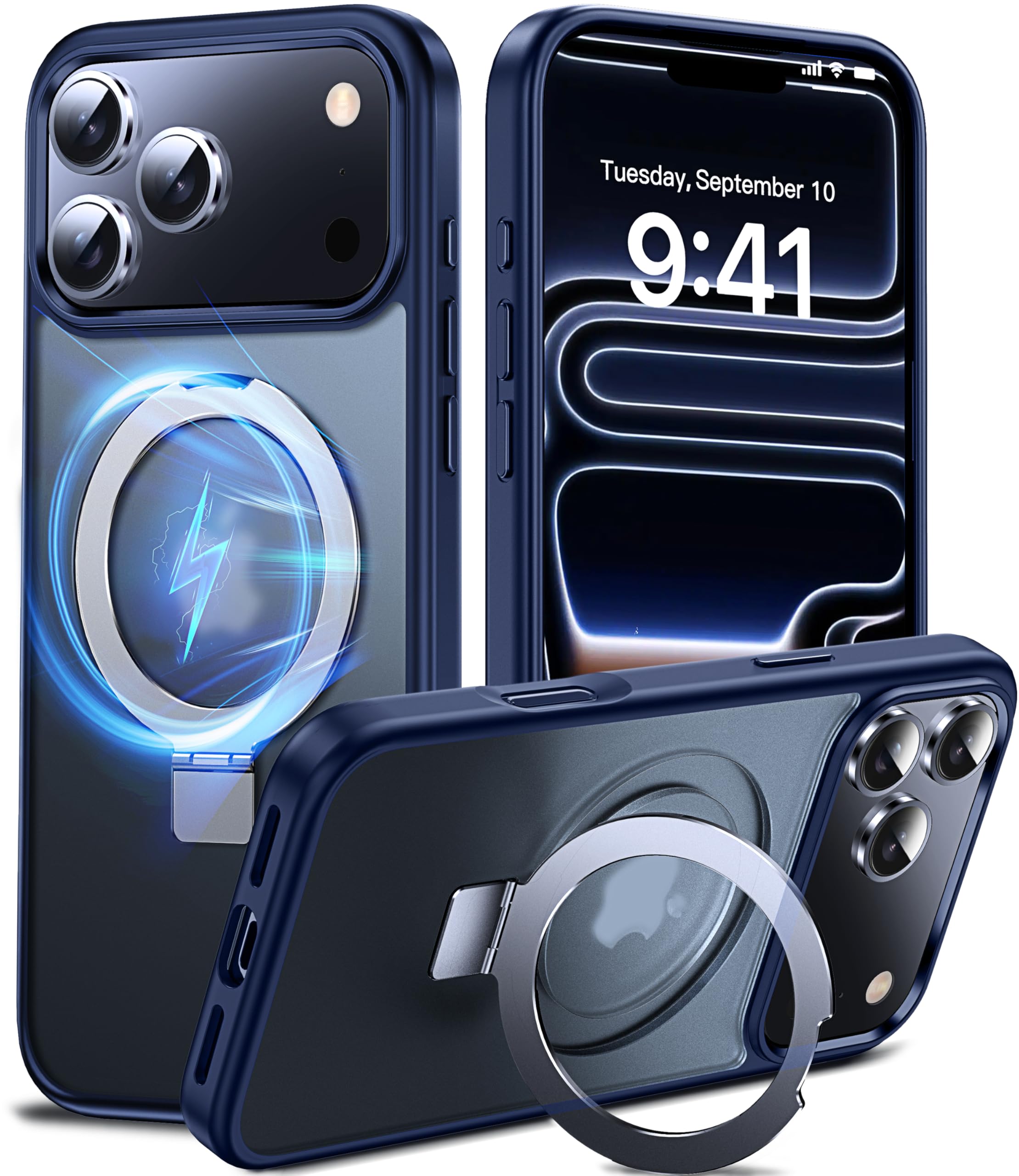DASFOND Mag-Stand Designed for iPhone 17 Pro Max Case, [Compatible with MagSafe] All-in-1 Invisible Ring Kickstand Shockproof Translucent Matte Slim Magnetic Case Cover for iPhone 17 Pro Max, Blue