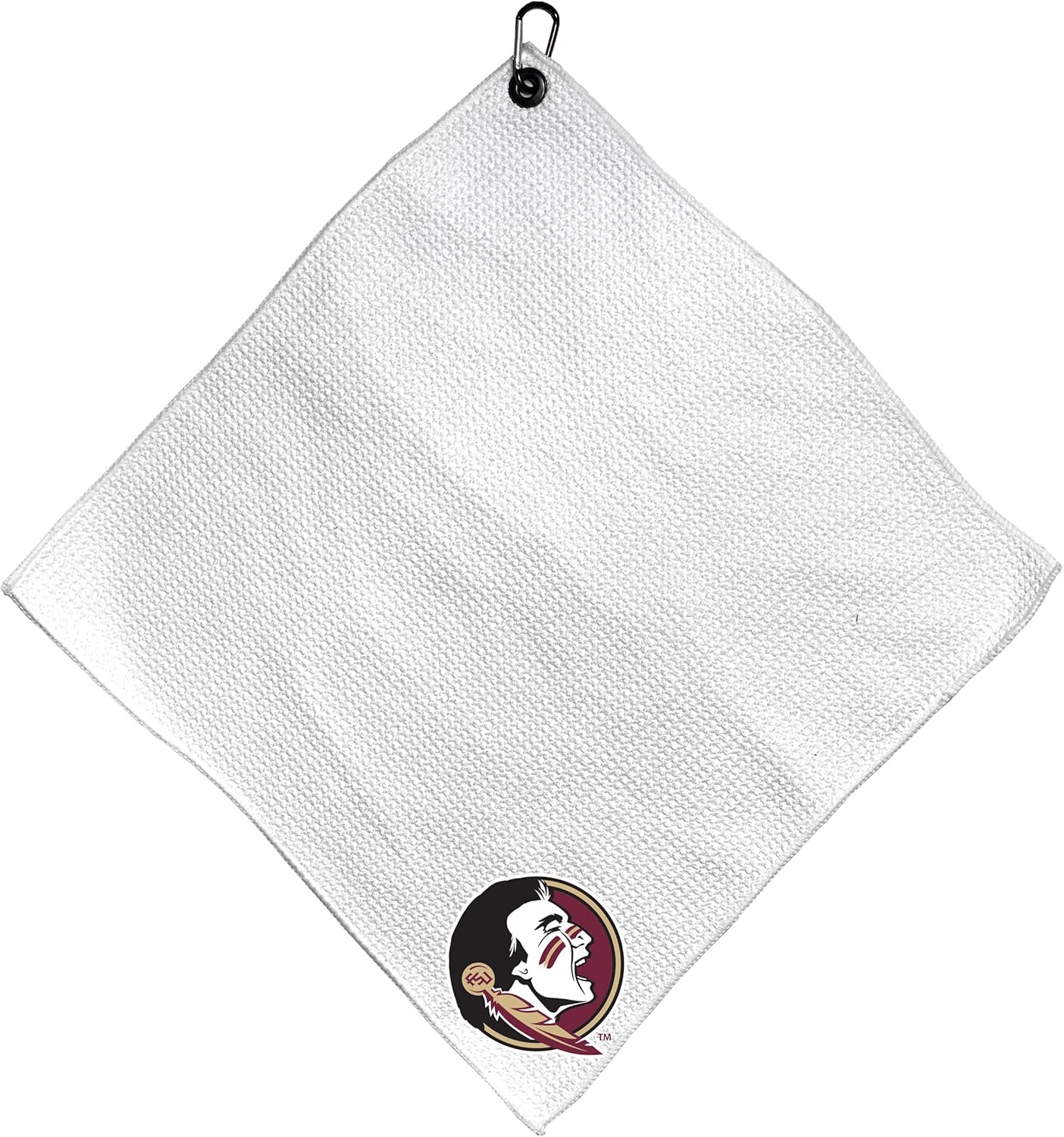Team Golf NCAA Florida ST Microfiber Towel - 15" X 15" (White) with Carabiner Clip, Premium Microfiber with Deep Waffle Pockets - Superior Water Absorption and Quick Dry Golf Cleaning Towel