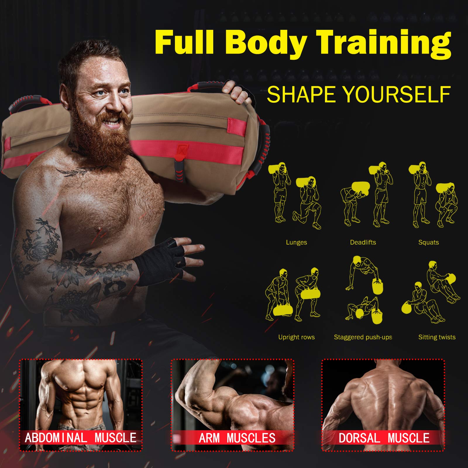 Ultimate Sandbag Training- Strength Package-Adjustable Fitness Sandbag 20-80 pounds Heavy Duty Workout Sandbag for Exercise and Crossfit