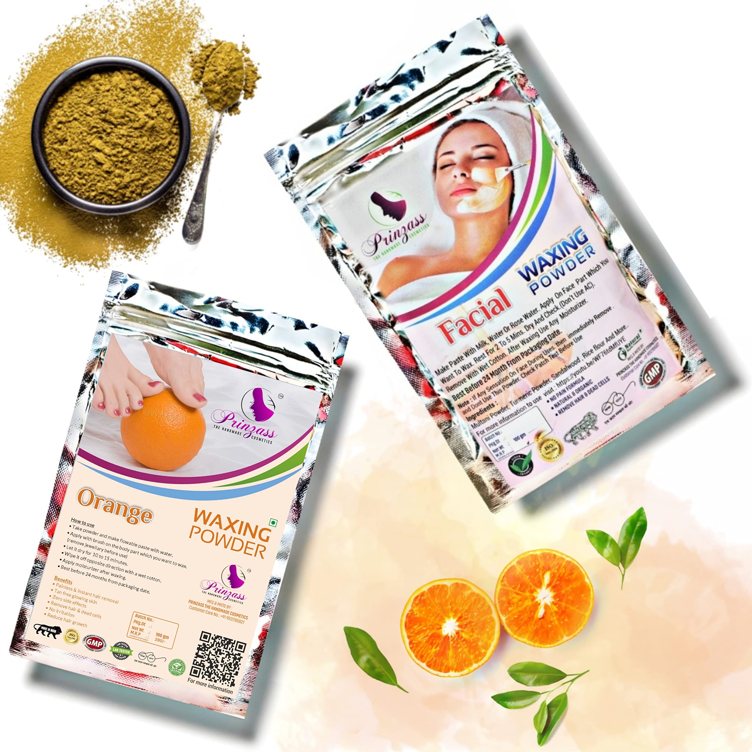 Prinzass Facial and body wax powder (Facial + Orange) I Bikini wax I 200gm I painless hair removal for women & men