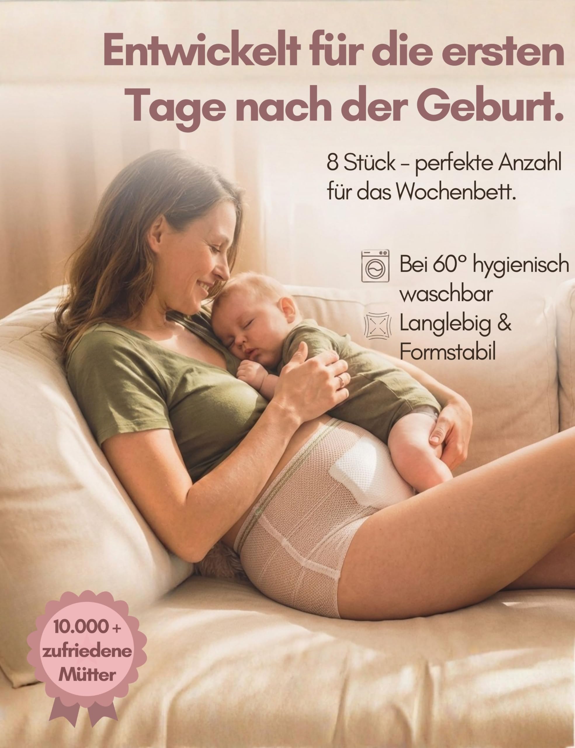 Mrs. Mum Wochenbett Unterwäsche I DERMATEST: SEHR GUT I Made in EU I Öko-Tex I 8er Set Wöchnerinnen Slips zur Fixierung von Wochenbett Binden nach Geburt I Netzhosen Wochenbett, Schwangerschaft
