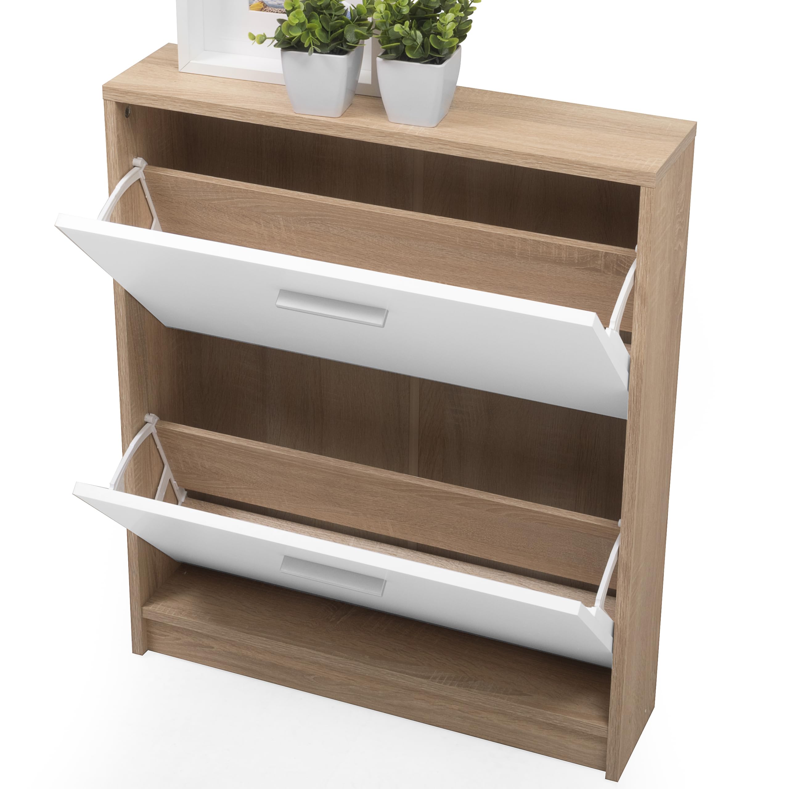 Homely - Mueble Zapatero KENTO | Diseño Moderno, Diseño Nórdico | Zapatero para Habitación, Hall, Dormitorio, Entrada | 2 Puertas abatibles | 69,5x17,5x84 cm | Color cambrián y Blanco