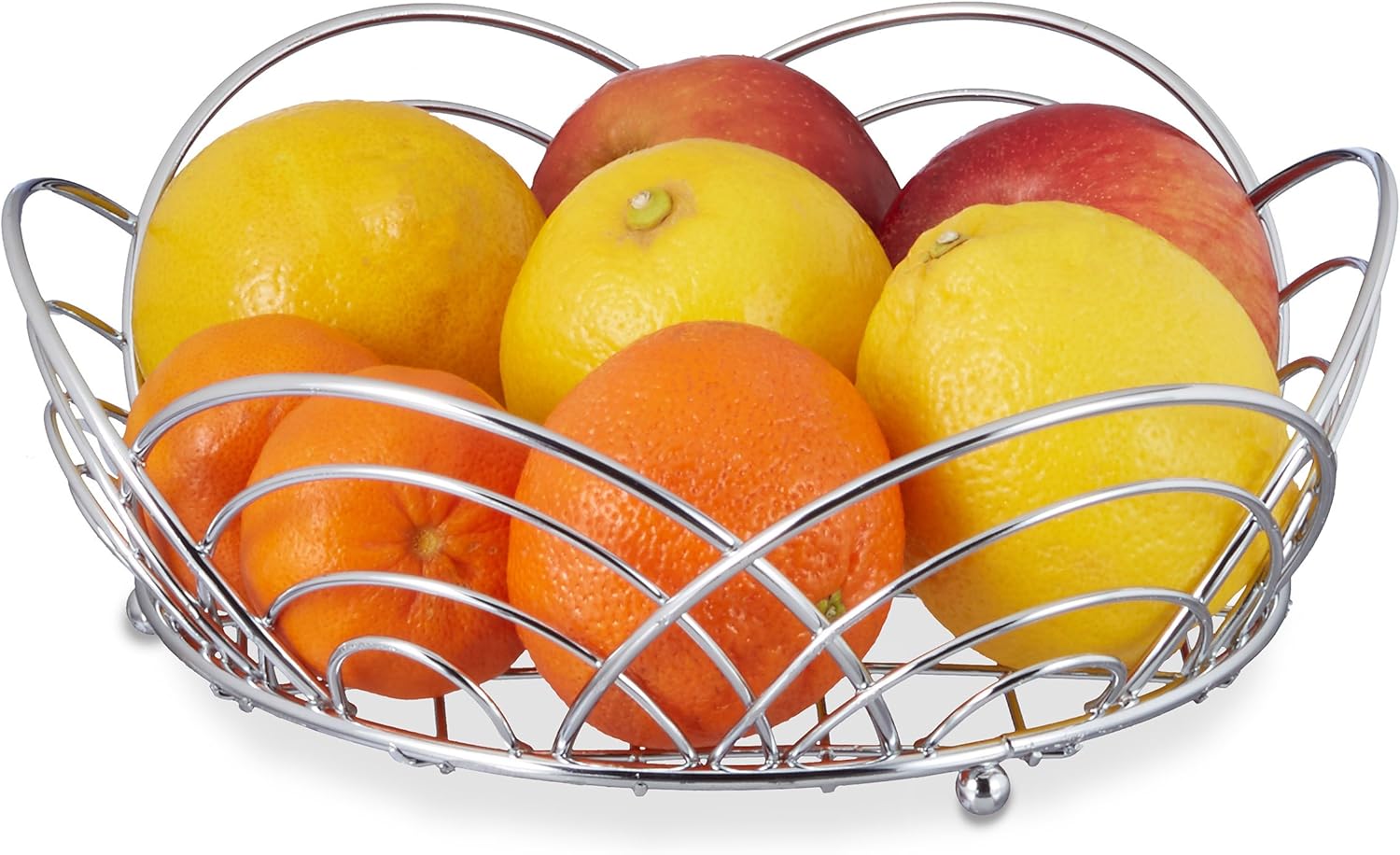 Relaxdays Small Fruit Bowl, Chromed Fruit Basket, Bread