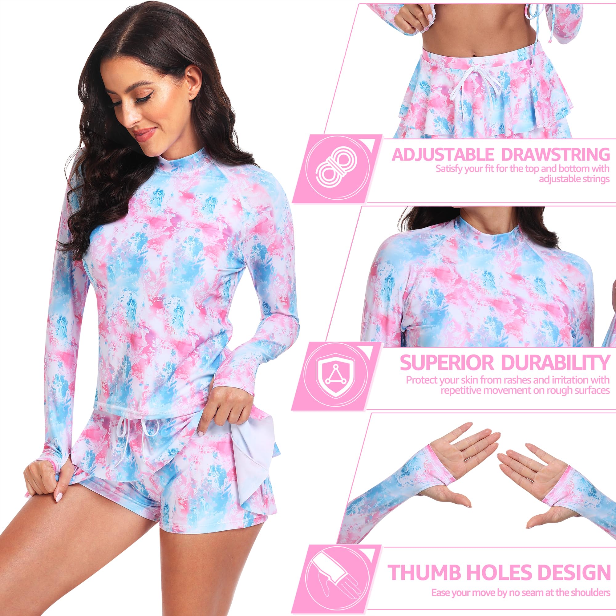 UNIQUEBELLA Camiseta de Surf para Mujer, UPF 50+, protección UV, Camiseta de natación para Mujer, Traje de baño Rash Guard de Manga Larga, Tankini