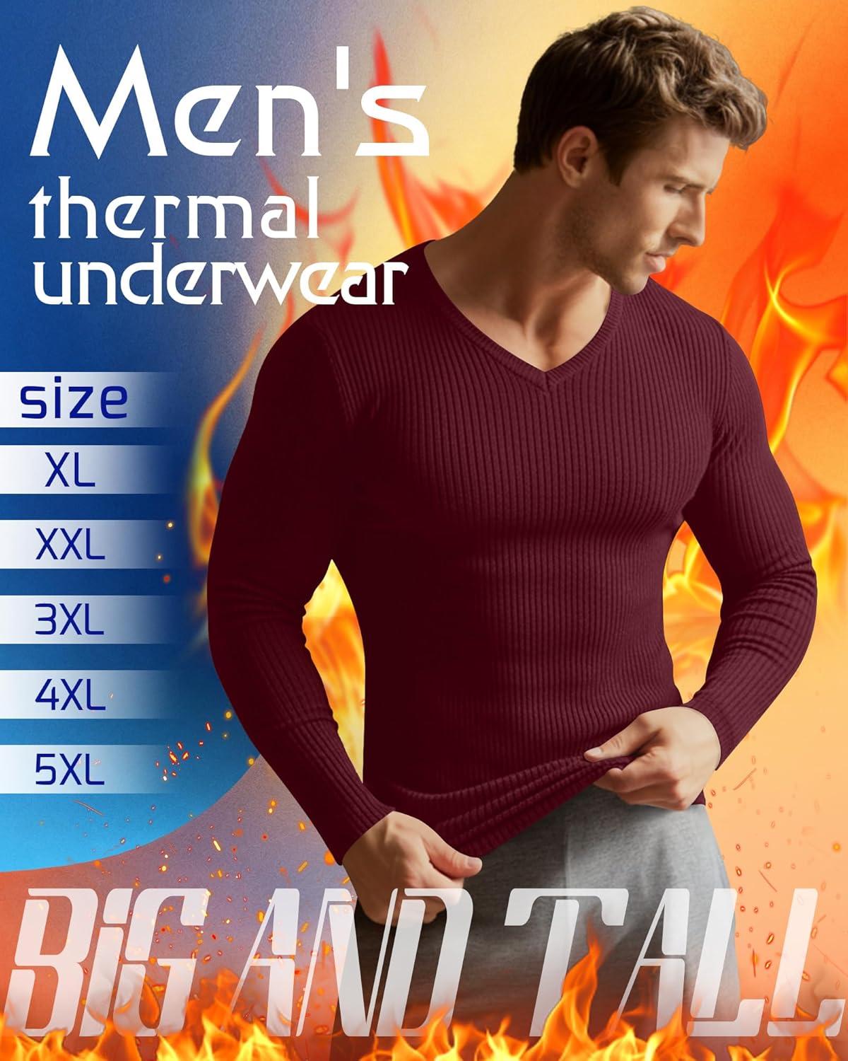 3 Pack Men's Big and Tall Thermal Shirts Cotton Fleece Lined Long Sleeve Ribbed V Neck Sweater Casual Layer - Image 3