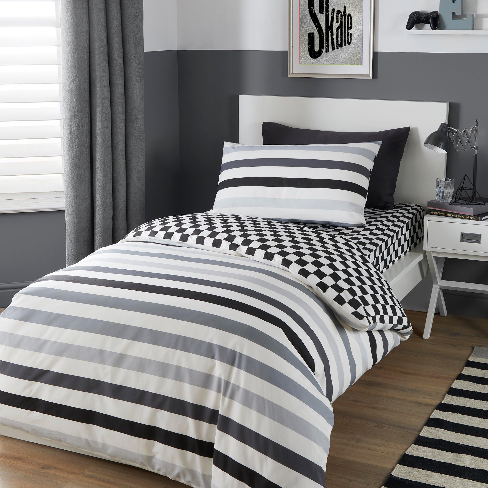Bedlam Duvet Cover Set - Single - Grey - Cotton