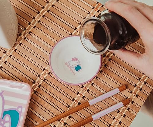 Miniatura 7 de Sanrio Hello Kitty - Juego de platos de cerámica para sushi de 3 piezas con cuenco de salsa de soja y palillos de madera, vajilla de estilo japonés