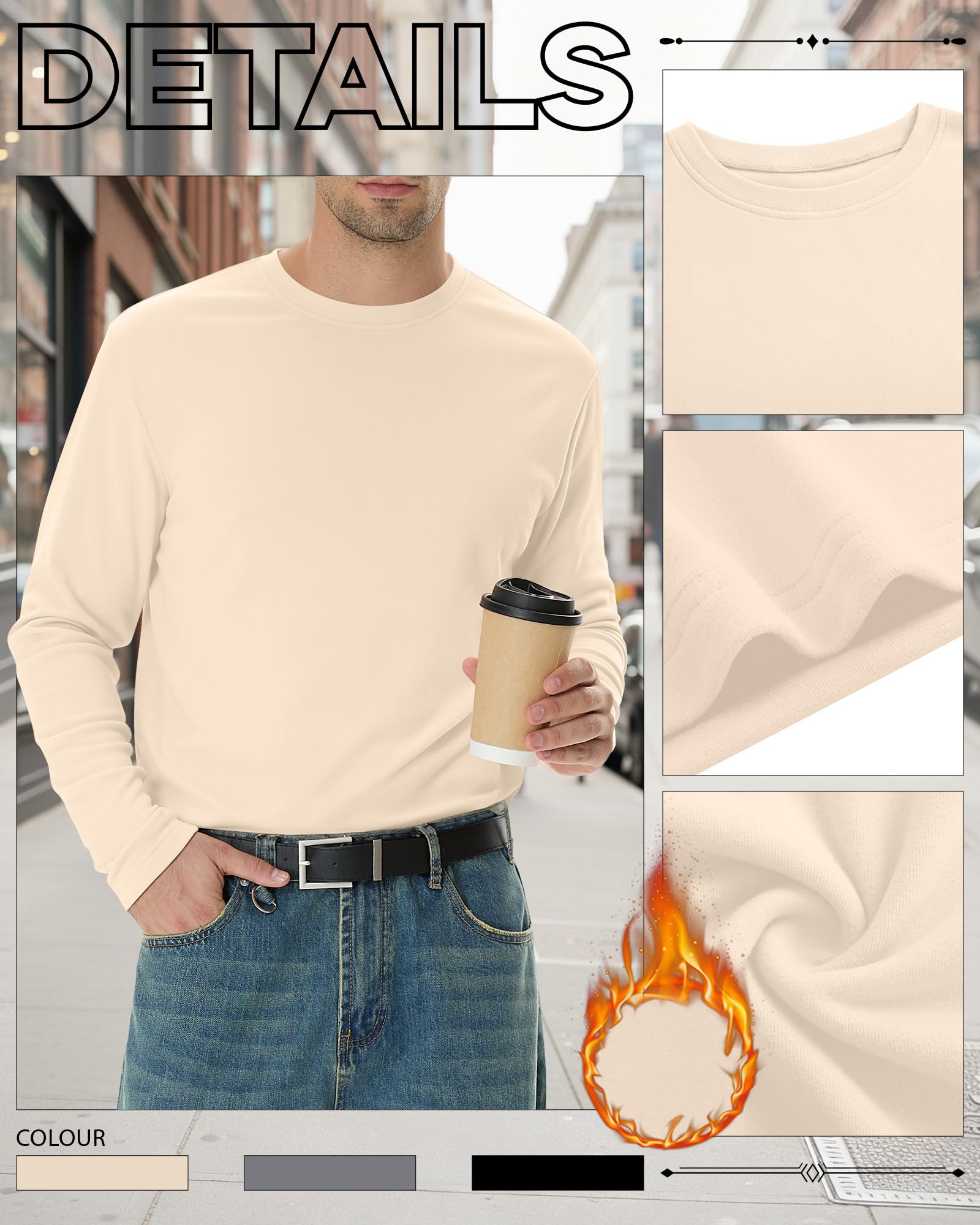 3 Pack Mens Long Sleeve Shirts Crew Neck Thermal T-Shirt Thick Pullover Basic Tops Casual Comfortable Sweatshirt