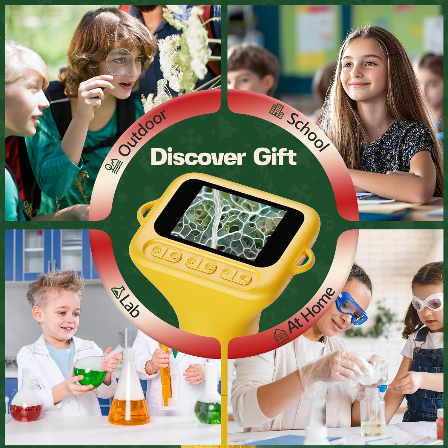 NOCOEX Portable Digital Microscope for Kids - 1000X Handheld Microscope Camera with 2.0" Screen & 8 LED Lights - Pocket Miniscope Edu Science Toys for Age 3-12 Year Old Boys Girls