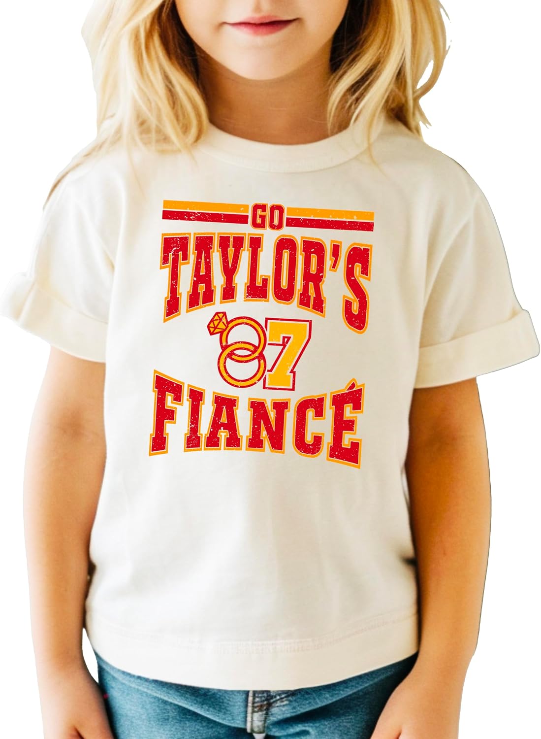 Go Taylor's Fiance Sports T-Shirt for Women, Teens & Youth Red and Gold Football Game Day Tee