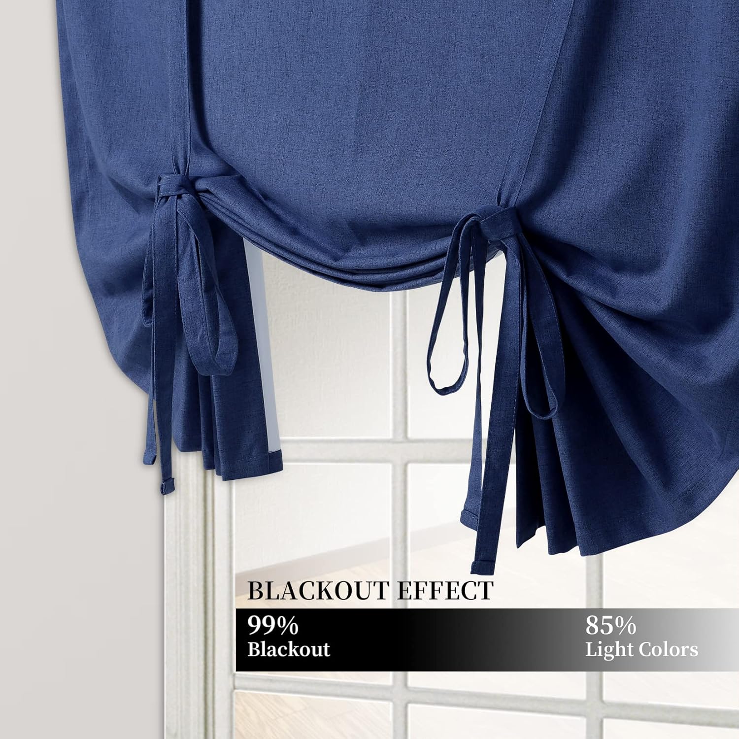 CAROMIO Tie Up Curtains for Windows, 100% Blackout Rod Pocket Adjustable Tie Up Shades for Kitchen Windows Cafe Curtains, 42x63 Inches