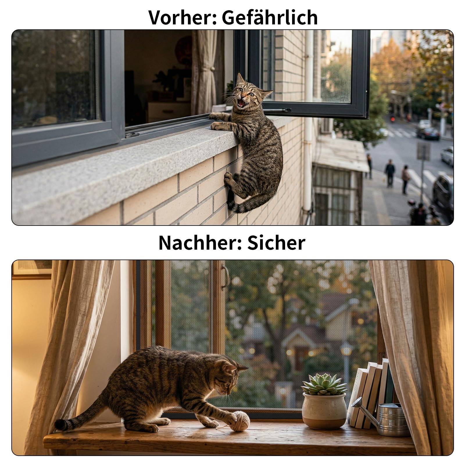 BKSAI Katzennetz Fenster Fliegengitter Katzensicher Katzengitter Ohne Bohren Katzennetz Kratzfest Katzenschutz Fenstergitter Stabil für Fenster Dachfenster Balkontür 130X150CM