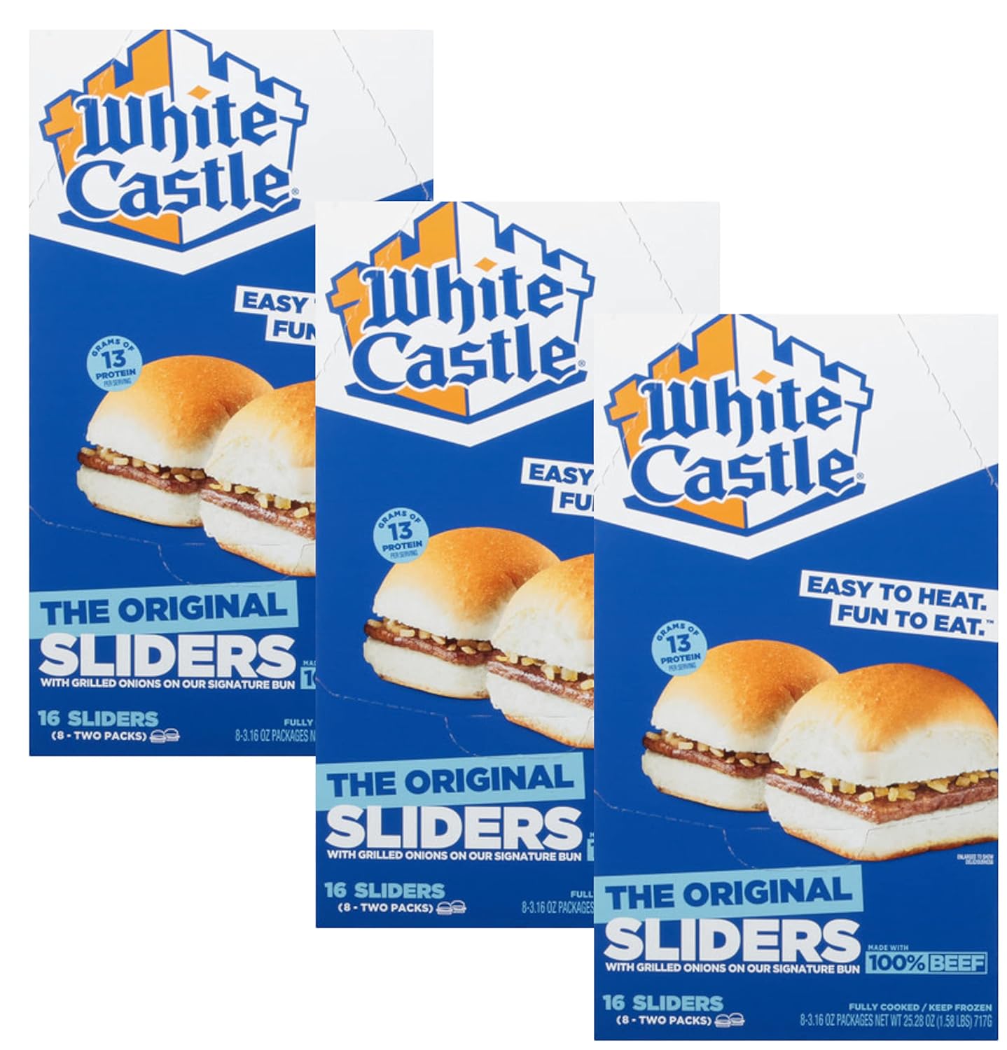 White Castle Hamburgers with Grilled Onions on Our Signature Bun - 13g of Protein Per Serving - Made with 100% Beef - Ready Set Gourmet Donate a Meal Program - 3 Pack (25.28 oz Each)