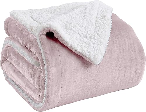 Great Bay Home - Manta reversible de Sherpa y vellón aterciopelado Manta para cama suave, cálida y mullida de vellón. Colección Kinsley (King, rosa