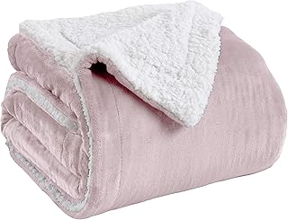 Great Bay Home Premium Reversible Sherpa and Fleece Velvet Plush Blanket. Fuzzy, Soft, Warm Berber Fleece Bed Blanket. Kinsley Collection (Full/Queen, Pale Pink)