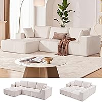 Weture 108" Modular L-Shape Sectional Sofa with Deep Seat Chaise, Cloud Couch Boneless Upholstered in Beige Corduroy - No Assembly