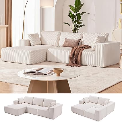 108” Modular Sectional Sofa, Cloud Sectional Couch with Deep Seat, Modern Modular L-Shape Sofa Couch with Chaise,Upholstered Couches for Living Room Bedroom (Beige, Left Facing Chaise)