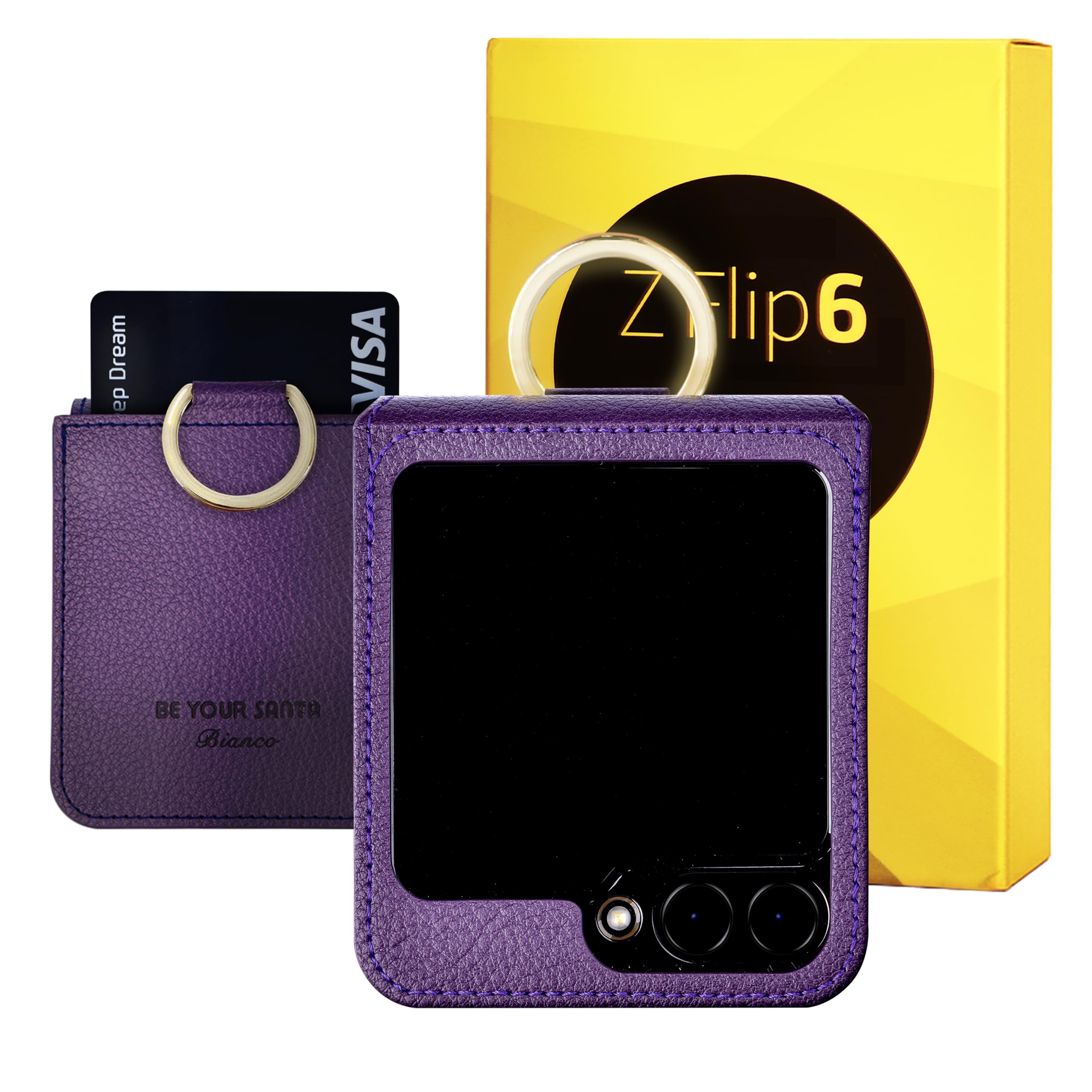View 1 of [BeYourSanta] Galaxy Z Flip 6 Case with Card Holder & Hinge Protection