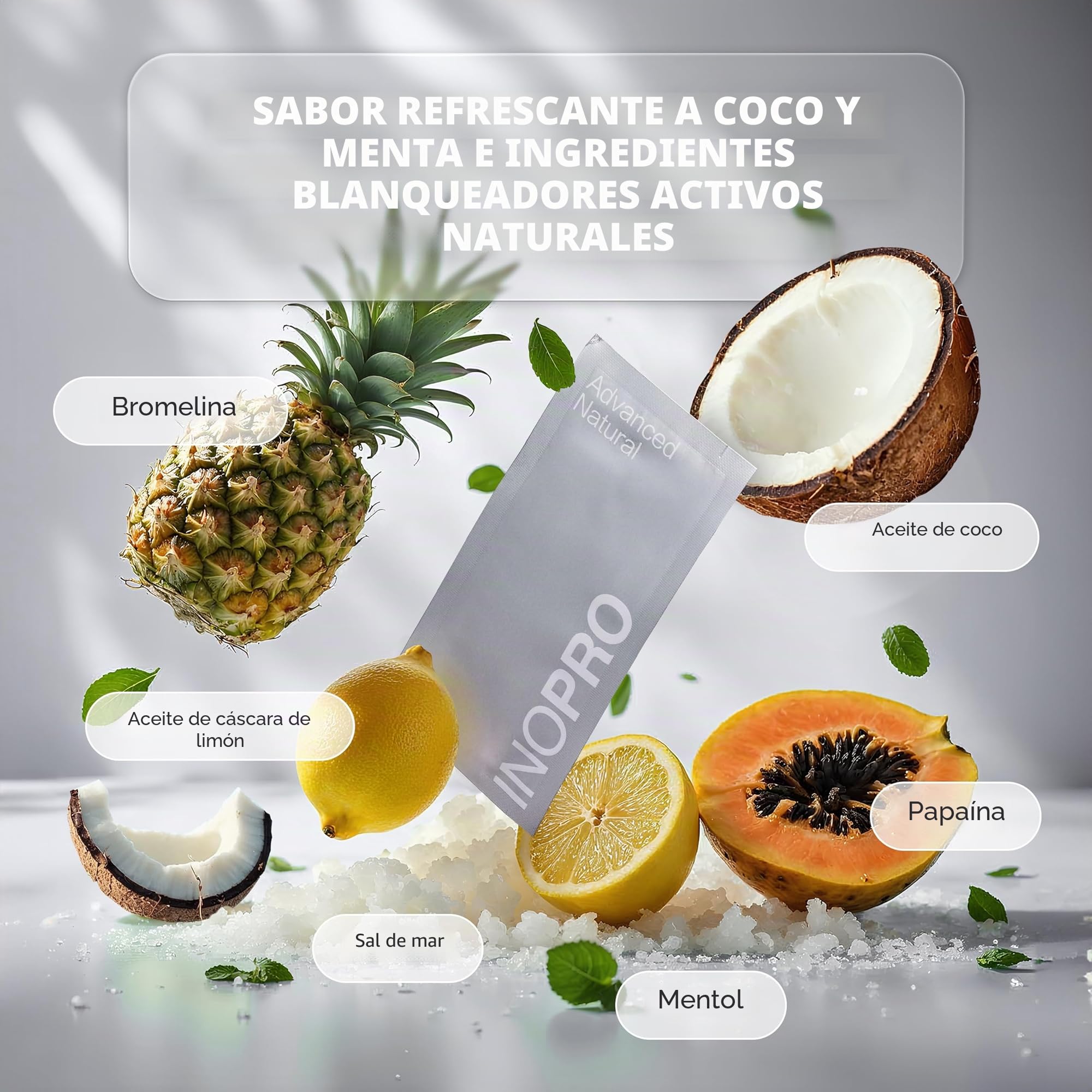 InoPro - Juego de tiras blanqueadoras para dientes naturales, 14 tratamientos: blanqueamiento para dientes sensibles, sin peróxido, bandas blancas que no dañan el esmalte, eliminación de manchas
