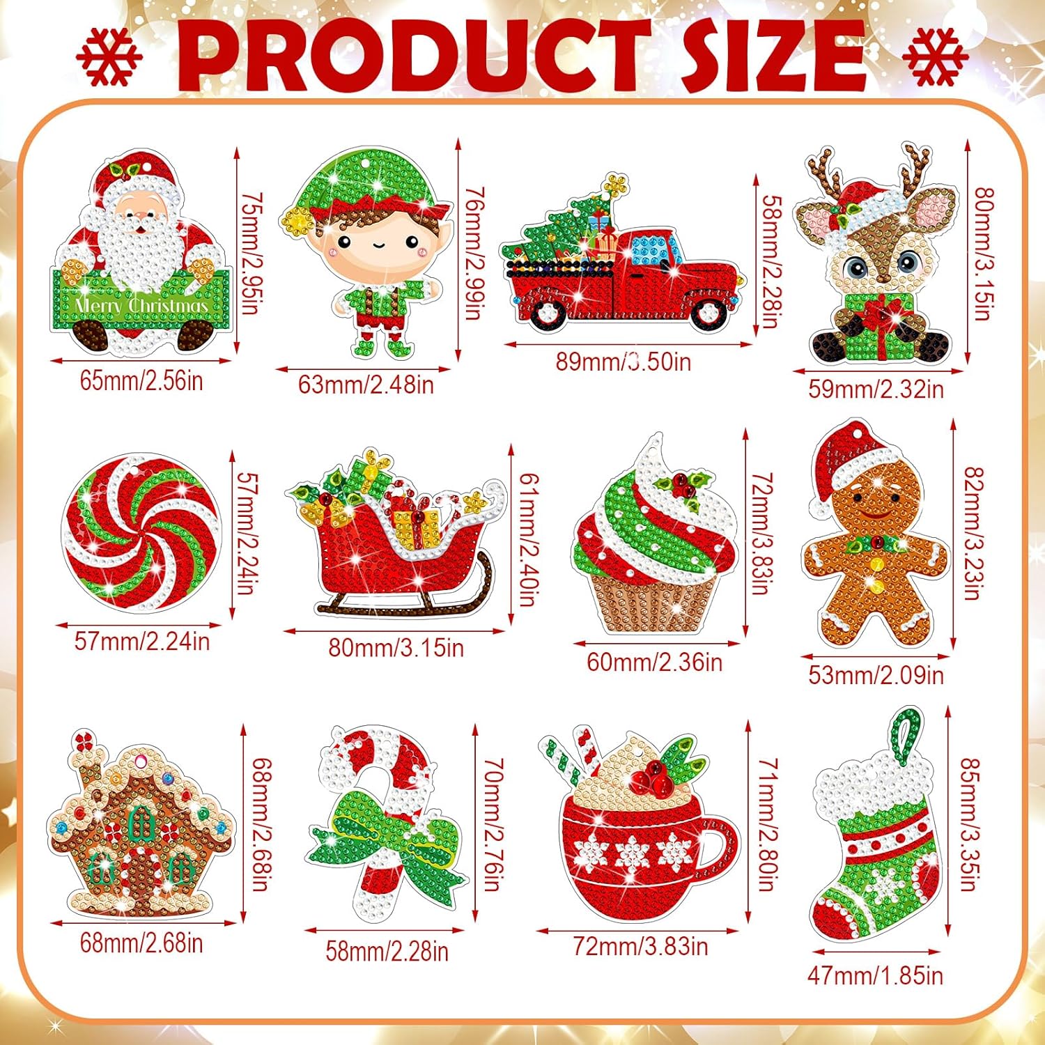 12 Pieces Christmas Diamond Painting Keychain 5D DIY Diamond Painting Kit Christmas Hanging Diamond Art Kits Diamond Art Christmas Ornaments for Kids Christmas Crafts Family Decor - Image 3