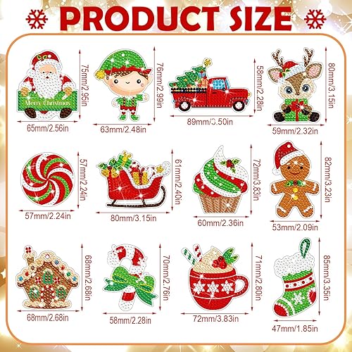Miniatura 3 de 12 piezas de llavero de pintura de diamantes de Navidad 5D DIY Kit de pintura de diamante colgante de Navidad kits de arte de diamantes arte de