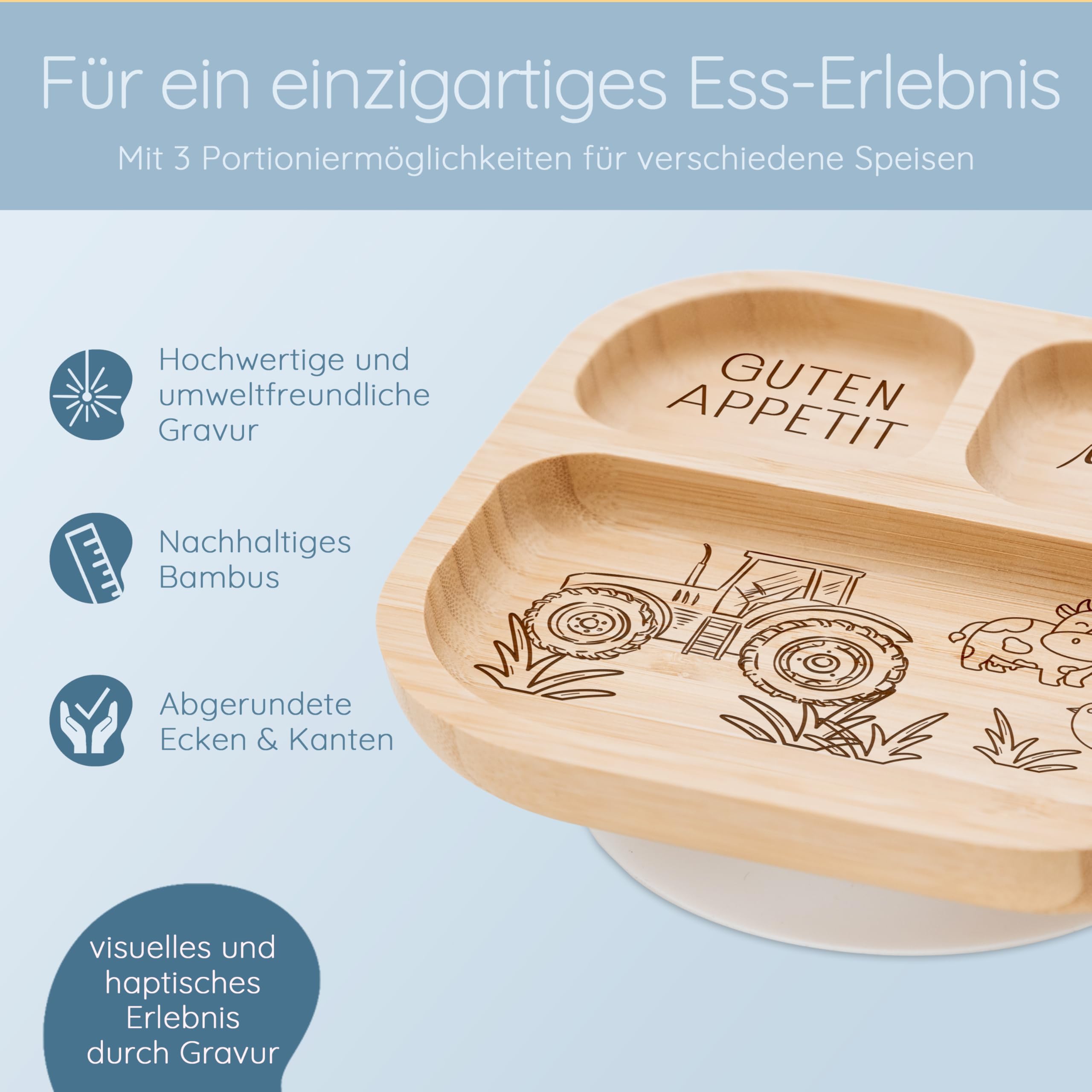 Bärenfreunde® - Personalisierter Teller mit Saugnapf - Praktisches Beikost Zubehör mit Namen - Baby Teller Rutschfest - Personalisierte Geschenke (Bauernhof Tiere)